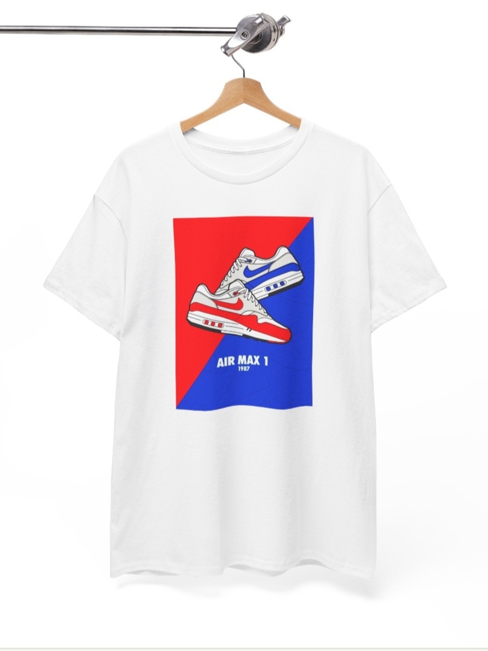 Gildan White Short Sleeve Tee with Red & Blue Air Max Graphic